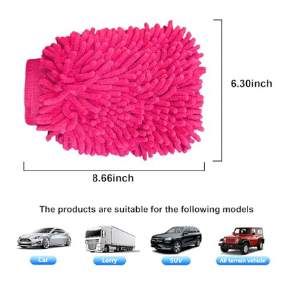 Ziciner Premium Microfiber Wash Mitt, Soft Scratch-Free Double-Sided Chenille Washing Gloves Perfect for Car Washing and Detailing (Pink, Large) - color: Pink