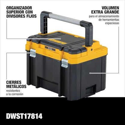 DEWALT TSTAK Tool Box, Deep, Long Handle, Extra Large Design, Fixed Divider for Tool Organization, Water and Debris Resistant (DWST17814)