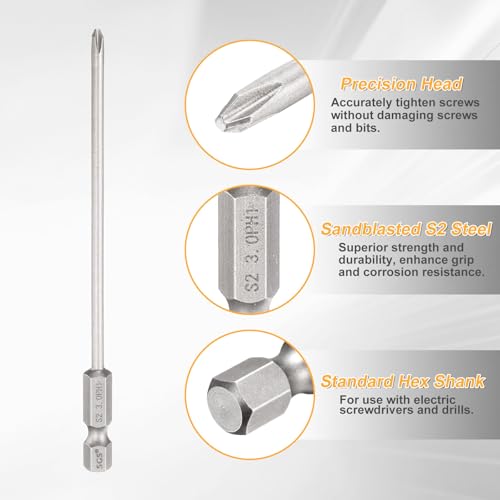 HARFINGTON 4pcs #1 Phillips Screwdriver Bit PH1 1/4" Hex Shank 4.3" (110mm) Long 0.12" Rod Magnetic Cross Head Drill Bits S2 Steel Industrial Screw Driver Bit for Electric Power Tools, Gray - size: PH1 x 4.3" x 0.12"