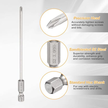 HARFINGTON 4pcs #1 Phillips Screwdriver Bit PH1 1/4" Hex Shank 4.3" (110mm) Long 0.12" Rod Magnetic Cross Head Drill Bits S2 Steel Industrial Screw Driver Bit for Electric Power Tools, Gray - size: PH1 x 4.3" x 0.12"