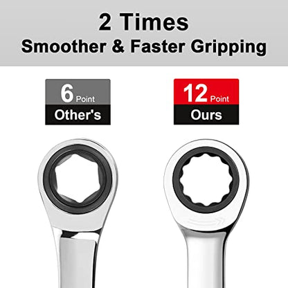 Jetech 27mm Ratchet Wrench, Ratcheting Combination Wrench Metric, Industrial Grade Gear Spanner with 12-Point Design, 72-Tooth Ratchet, Chrome Vanadium Steel - size: 27mm