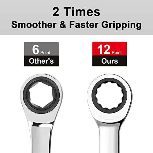 Jetech 12mm Ratchet Wrench, Ratcheting Combination Wrench Metric, Industrial Grade Gear Spanner with 12-Point Design, 72-Tooth Ratchet, Chrome Vanadium Steel for Auto & DIY Repair - size: 12mm