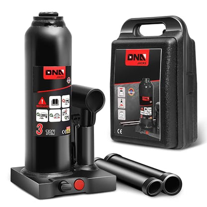 DNA Motoring 3 tons / 6000 lbs Lifting Automotive Welded Hydraulic Bottle Jack for Car SUV Pickup Truck, Auto Repair, with Manual Handle & Carrying Storage Case, Black - color: black, style: 3 ton