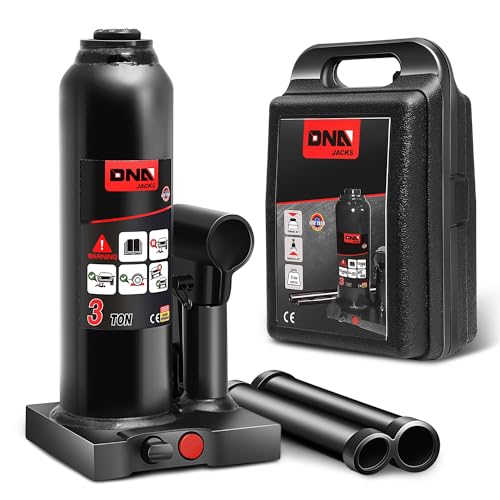 DNA Motoring 3 tons / 6000 lbs Lifting Automotive Welded Hydraulic Bottle Jack for Car SUV Pickup Truck, Auto Repair, with Manual Handle & Carrying Storage Case, Black - color: black, style: 3 ton