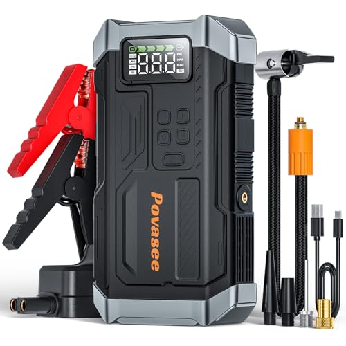 [2026NEW Model] 5000A Jump Starter with Air Compressor,Car Jumper Starter Portable with 150PSI Tire Inflator 12V Jump Box with LCD Display,Flashlight,Storage Case (Up 9L Gas/8L Diesel Engine - style: With Air Compressor