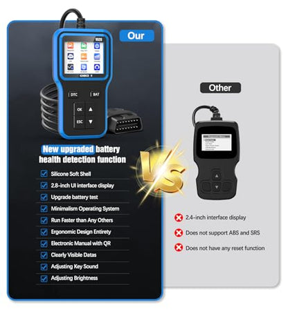 OBD2 Scanner with Upgrade Battery Tester - Diagnostic Tool for Cars that Check Engine Light & Emissions Readiness Read and Clears Vehicle Error Codes for All OBD II Protocol Vehicles Since 1996（Blue） - color: blue
