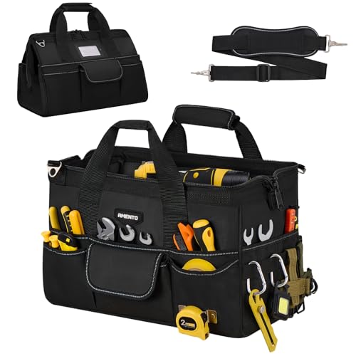 16-Inch Heavy Duty Tool Bag, 22 Pockets Empty Tool Box Organizer Storage, Soft Tote Toolbox Organization Portable Handle Carrying Work Toolbag for Electrician Mechanic, Dad Men Gifts, Black - color: Black, size: 16 Inch
