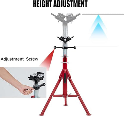 2PCS Pipe Jack Stand, Heavy Duty Pipe Stand, 4-Ball Transfer, 2500LB Jack Stands Carbon Steel with Portable Folding Legs 28-52 Inch Height Adjustable 1/8"-12" Capacity - color: Red | 4 Ball Transfer