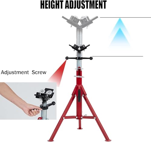 2PCS Pipe Jack Stand, Heavy Duty Pipe Stand, 4-Ball Transfer, 2500LB Jack Stands Carbon Steel with Portable Folding Legs 28-52 Inch Height Adjustable 1/8"-12" Capacity - color: Red | 4 Ball Transfer