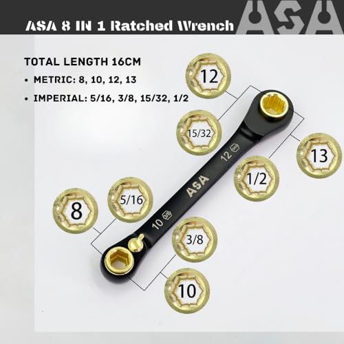 ASA 8-in-1 Stainless Steel 72-Tooth Bi-Directional Ratchet Wrench, Multi-Function Non-Slip Ratchet Wrench, Protects Bolts from Damage,super socket,universal socket,ratchet set(8in1 SET) - size: 8in1 SET