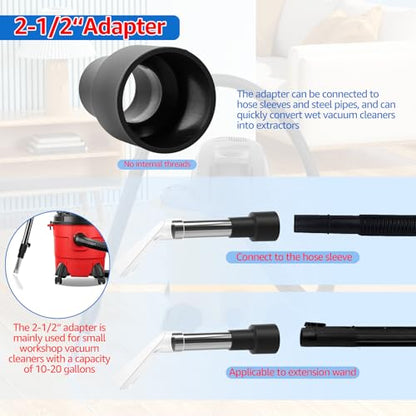 Universal Clear Wet Dry Vac Attachments, Compatible with Shop-VacBrand Extractor, Clear Squeegee Head for 1-1/4" 1-7/8" 2-1/2" Hoses, Carpet Cleaner and Car Detailing Kit with Steel Pipe and Adapters - style: 1set