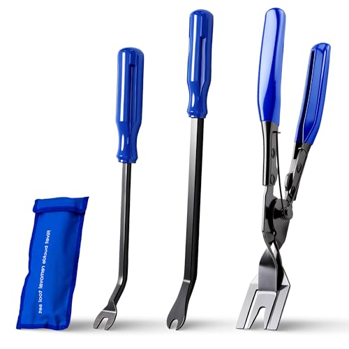 3 Pcs Auto Clip Pliers Set & Fastener Remover – Car Trim Rivet Removal Pry Tool Repair Kit with Storage Bag, for Automotive Door Panel, Upholstery, Dashboard, Plastic Fasteners (Blue) - color: Blue
