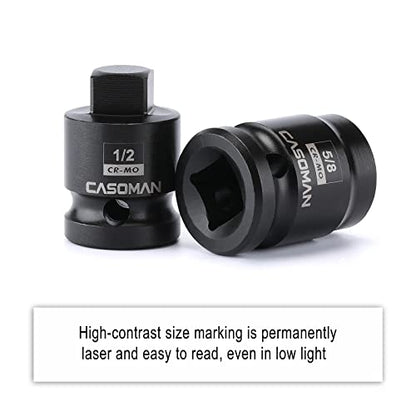 CASOMAN 8PCS 1/2-Inch Drive Pipe Plug Socket Set, Cr-Mo, SAE, Male/Female Set, 7/16", 1/2", 5/8", 9/16", Tapered Male Square Drive, Chamfered Female Square Drive - size: 1/2"Dr.