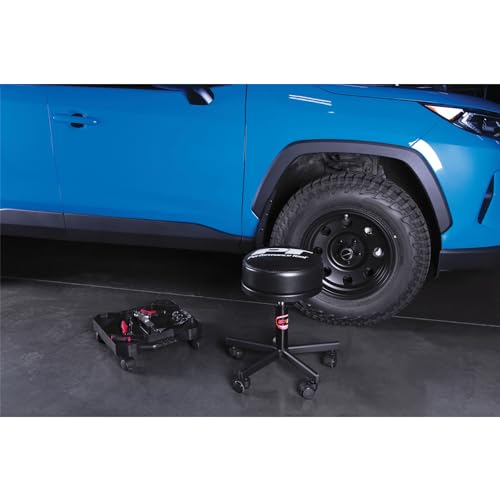 Performance Tool W85033 Extra-Thick Big Top Pneumatic Rolling Shop Stool for Mechanic Garages and Workshops, Black, 19x19x18.5-Inches - style: Pneumatic Rolling Shop Stool