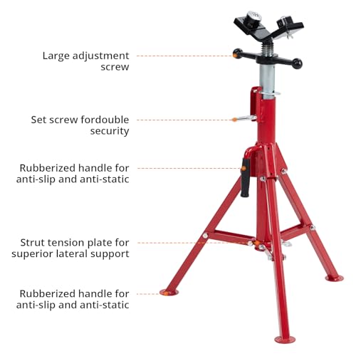 Folding Pipe Stand with 2-Ball Transfer V-Head, 28-52 Inch, 2500 Lbs | Heavy Duty Steel, Adjustable Height, Portable for Welding & Pipe Work - size: 28"-52" 2-Ball