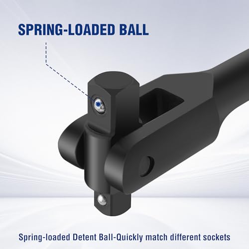 WORKPRO 16-inch Dual Drive Breaker Bar, 3/8" & 1/2" Drive, Heavy Duty Breaker Bars with 360° Flex Head, Spring-loaded Detent Ball, CR-MO Head, Premium Chrome Vanadium Steel with Black Phosphate Finish - color: Black, size: 16" × Dual Drive 3/8"+1/2"