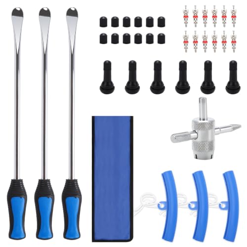 Tire Spoons Kit, 38PCS Tire Changing Tool for Motorcycles, Dirt Bikes, Lawn Mowers and Tractors, 14.5" Tire Spoons with Rim Protector, Valve Tool, Valve Cover and Valve Core
