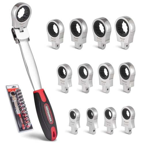 Flex Head Ratcheting Wrench Set, 1/4 to 3/4 Inch Ratchet Wrench Set with Interchangeable Heads for Mechanic Repair - style: SAE