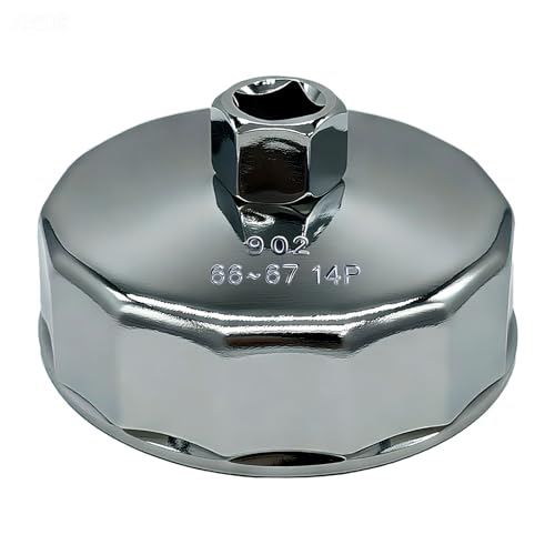 66-67mm Oil Filter Wrench, 14 Flute Wrench & 1/2Inch Square Drive Oil Filter Cap Wrench Removal Tool Socket - size: 67mm 14 Flute