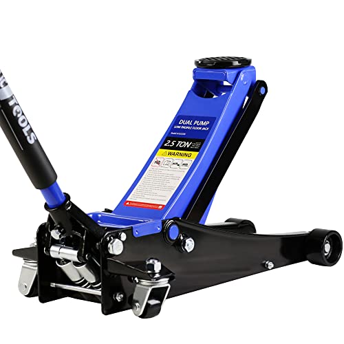 2.5T Low Profile Steel Floor Jack, 5500 lb, Dual Pump, 3.5"-19.5" Lift | Heavy-duty steel, dual-piston quick lift, low profile, 3.5"-19.5" range, overload safety protection. - size: 2.5T Dual Pump 3.5"-19.5"