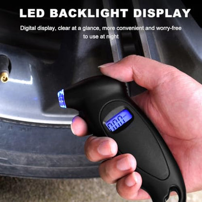 KVAEY Digital Tire Pressure Gauge, 150 PSI 4 Settings Accurate Tire Gauge with Non-Slip Grip, Backlight LCD Tire Pressure Gauge Reader Checker Tool for Car Truck Bicycle Motorcycle (Black) - color: Black