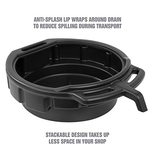 OEMTOOLS 87033 Oil Drain Pan, 4 Gallon Oil Pan, Heavy Duty Polyethylene, Pour Spout, No-Splash Lip, 3 Ergonomic Handles, Stackable Design - color: Black