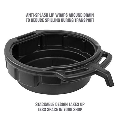 OEMTOOLS 87033 Oil Drain Pan, 4 Gallon Oil Pan, Heavy Duty Polyethylene, Pour Spout, No-Splash Lip, 3 Ergonomic Handles, Stackable Design - color: Black