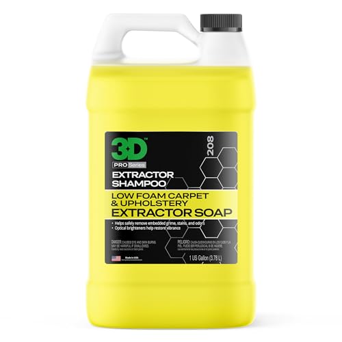 3D Extractor Carpet Cleaner Shampoo for Machine Use - Upholstery Cleaner, Stain Remover & Odor Eliminator - Low Foam, No Residue Formula 1 Gallon