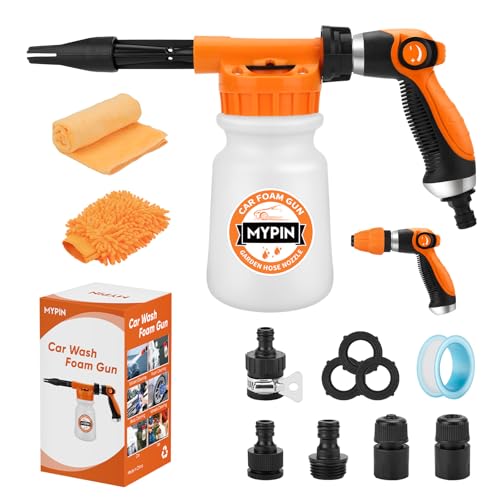 16 IN 1 Car Wash Foam Gun, Foam Cannon for Car Cleaning/Garden | Adjustable Hose Wash Sprayer with 2.5 to 6 Bars Foam Blaster, Wash Mitten&Towel,Use with 1/2” Quick Connector,Garden Sprayer - color: Orange