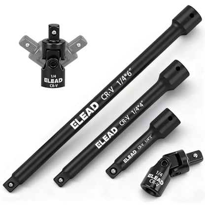 4-Piece 1/4" Drive Socket Extension Bar Set, 2, 4, 6 inch Professional Extension Set, 1/4 Inch Drive Universal Joint Socket, Premium Cr-V Steel Sockets Wrench Extender - style: 4-Piece 1/4" Socket Extension Bar Set