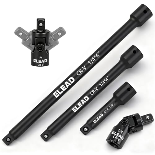 4-Piece 1/4" Drive Socket Extension Bar Set, 2, 4, 6 inch Professional Extension Set, 1/4 Inch Drive Universal Joint Socket, Premium Cr-V Steel Sockets Wrench Extender - style: 4-Piece 1/4" Socket Extension Bar Set