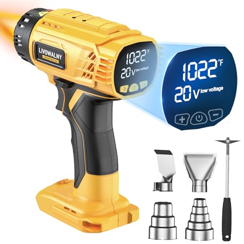LIVOWALNY Heat Gun Compatible with Dewalt 20v Battery(Tool Only):350W Cordless Battery Powered Heat Gun 122℉~1022℉ Variable Temperature Heat Shrink Gun w/LED Digital Display for Shrink Tubing,DIY - color: Yellow -De, size: HeatPro LED Pro 550