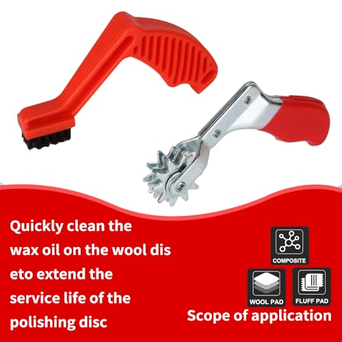 Wool Buffing Pad and Polishing Pad Cleaner Tool Set | Polishing pad cleaner with metal spur & nylon brush, durable ergonomic design extends pad life