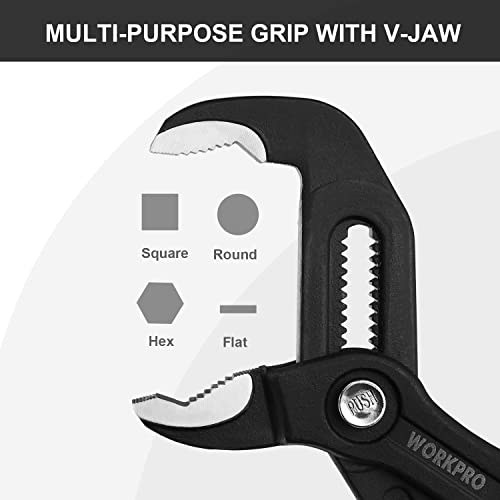 WORKPRO 10-Inch Groove Joint Pliers, Fast Adjust Tongue and Groove Pliers | CR-V Water Pump Pliers with V-Jaw Design & Comfort Grips for Plumbing, Auto & Home Repair - size: 10-Inch