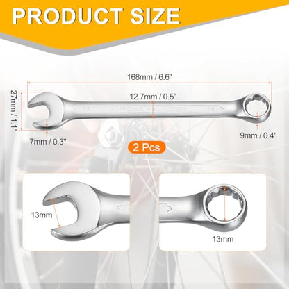 HARFINGTON 2Pcs Metric Combination Wrench 13mm Open End & 15-Degree Offset 12-Point Box End Chrome Vanadium Steel Industrial Grade Double Ended Wrenches Spanners Tools - size: 13mm