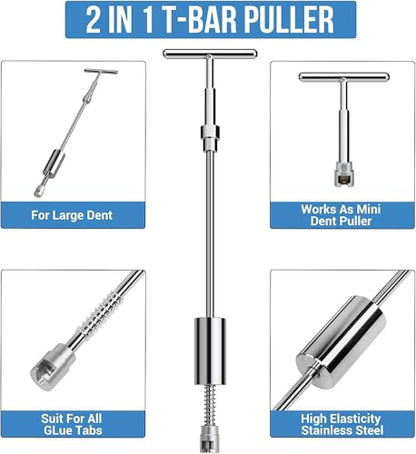 Dent Puller Hail Remover Kit, Professional Car Paintless Dent Removal Kit Tools, 2 in 1 T-Bar,Adjustable Dent Lifter, Bridge Puller Slide Hammer Dent Suction Puller for Auto Body SUV Damage DIY Repair