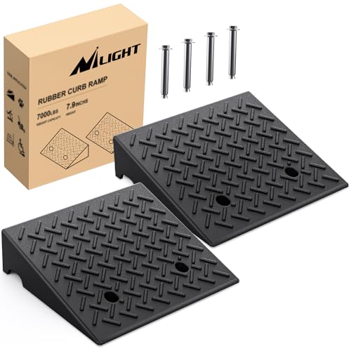Nilight Rubber Curb Ramps, 7.9 Inches Rise Height Heavy Duty Rubber Threshold Ramp, Portable Driveway Ramps for Cars Wheelchairs Scooter Lawn Mower, 7000lbs Load Capacity, 2 Pack - size: 7.9" Rise