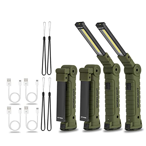 4 Pack LED Rechargeable Flashlight,Vagocom Mechanic Tools Trouble Light Cordless Worklight With Magnetic Base 360°Rotate 5 Modes,Portable Inspection Troch for Mens Gift,Automotive,Camping and BBQ - color: Green Body + Black Alloy, size: 4 pack