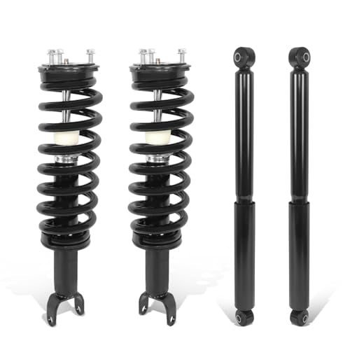 Auto Dynasty Pair of Front Coil Spring Shock Strut Mount Assembly and Rear Struts Shock Absorber Compatible with Dodge Ram 1500 Pickup 4WD 2006-2008, Matte Black Powdercoat