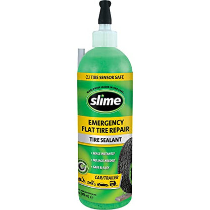 Slime 10011 Flat Tire Puncture Repair Sealant, Emergency Repair for Highway Vehicles, Suitable for Cars/Trailers, Non-Toxic, eco-Friendly, 16 oz Bottle - size: 16oz
