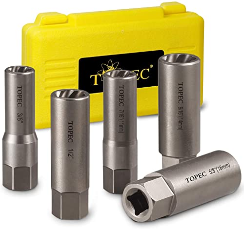 Topec 5-Piece Spiral Type Deep Extractor Set, Spark Plug Easy-Out Set, for Removing Deeply trapped and Broken Bolts, Studs, Fittings, Threaded Pipes and Pins - size: 5 PCS
