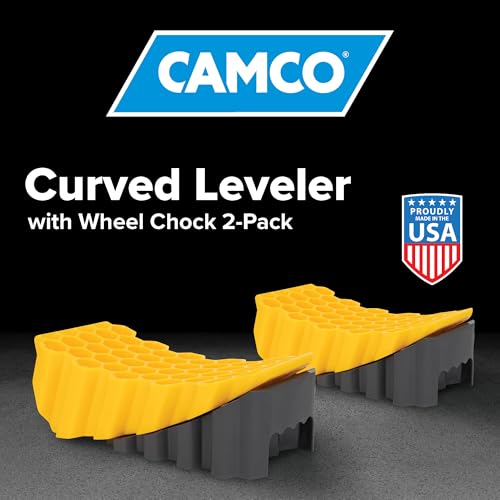 Camco Curved Camper/RV Leveler & Wheel Chock - Features Heavy Duty Honeycomb Design & Includes Non-Slip Rubber Grippers on Wheel Chock - Compatible w/Trailers Up to 30,000 lbs - 2-Pk (21021) - size: Pack of 2
