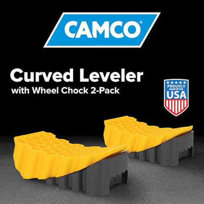 Camco Curved Camper/RV Leveler & Wheel Chock - Features Heavy Duty Honeycomb Design & Includes Non-Slip Rubber Grippers on Wheel Chock - Compatible w/Trailers Up to 30,000 lbs - 2-Pk (21021) - size: Pack of 2