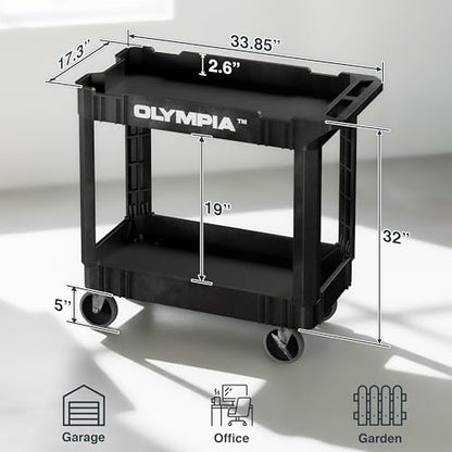 Olympia Tools 87-884-917 Indoor Outdoor Heavy Duty Rolling Utility Cart with 2 Shelves and 500 Pound Capacity for Home, Industrial, Retail, and Commercial Use, Black - size: 500 Lb