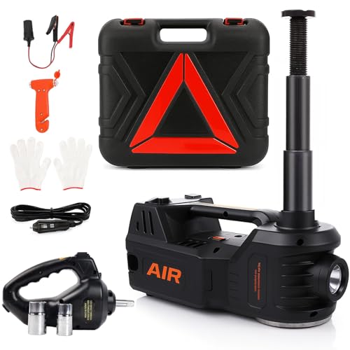 STANDTALL Electric Car Jack 5 Ton 12V Floor Jack, Impact Wrench, Inflator | Fits Sedan SUV Truck, Lift Range 5.9-17.7in, 350 N·m Impact Wrench, 35L/min Pump, 150 PSI Gauge, Headlight - color: Black Jack+Portable Wrench