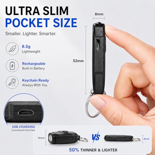 BARRYSAIL USB Rechargeable Keychain Light, 9pcs Mini LED Flashlight with Keyring, Great EDC Tool, Gift for Kids Teens (9, Black)