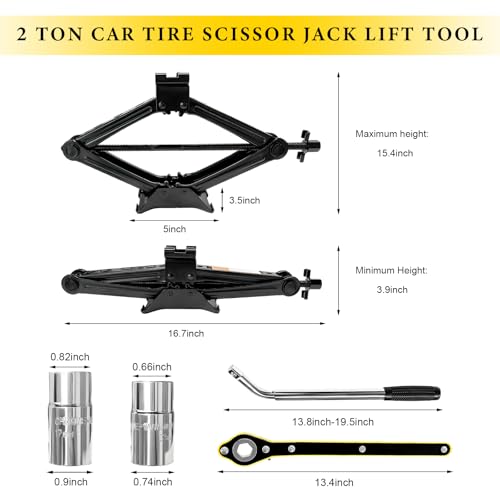 Sun Walker Car Jack Kit, 2 Ton (4409 lbs) Scissor Jack Spare Tire Changing Repair Tool with Lug Wrench, Portable Scissor Lift Jacks Universal Emergency Kit for Car Truck SUV