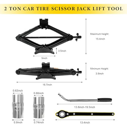 Sun Walker Car Jack Kit, 2 Ton (4409 lbs) Scissor Jack Spare Tire Changing Repair Tool with Lug Wrench, Portable Scissor Lift Jacks Universal Emergency Kit for Car Truck SUV
