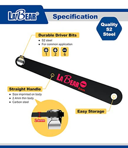 LABEAR 3-Piece Ultra Low Profile Offset Screwdriver Set, PH1 PH2 SL6 | 90° Slim Plate Design, S2 Steel Ends, Key Ring Carabiner, Close-Quarter Access, Electronics & Appliance Repair - size: PH & SL