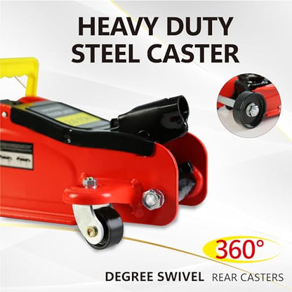 2T Low Profile Steel Floor Jack, 4000 lb, Single Pump, 3.3"-15.2" Lift, Red | Heavy-duty steel construction. Single piston quick lift pump. Low profile design. Safety overload protection. - size: 2T Single Pump 3.3"-15.2"(Red)
